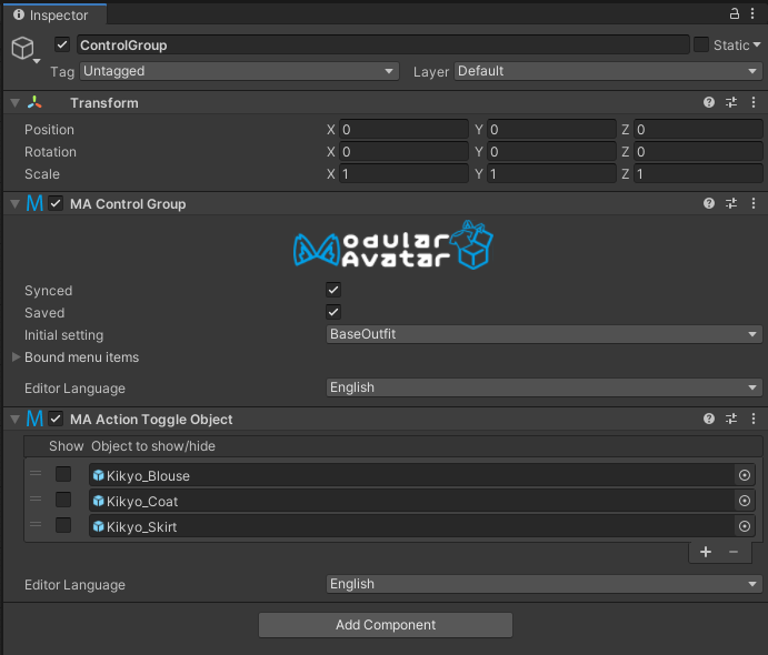 Sample control group object