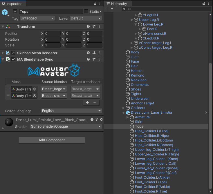 Blendshape sync setup for Hips object